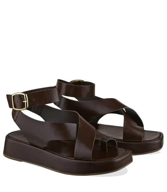 SANDÁLIA SALTO BAIXO FLATFORM TERESA BENTANA MARROM