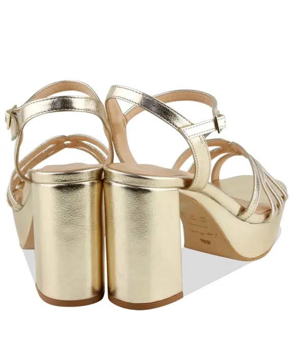 SANDÁLIA SALTO ALTO MEIA PATA LUIZA BARCELOS DOURADO