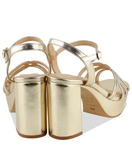 SANDÁLIA SALTO ALTO MEIA PATA LUIZA BARCELOS DOURADO