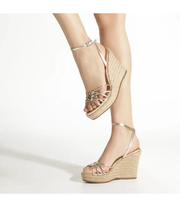 SANDÁLIA SALTO ALTO ANABELA KATE WEDGE SCHUTZ DOURADO