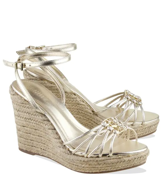 SANDÁLIA SALTO ALTO ANABELA KATE WEDGE SCHUTZ DOURADO