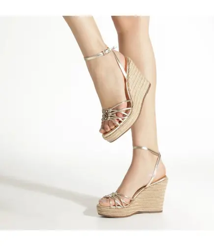 SANDÁLIA SALTO ALTO ANABELA KATE WEDGE SCHUTZ DOURADO