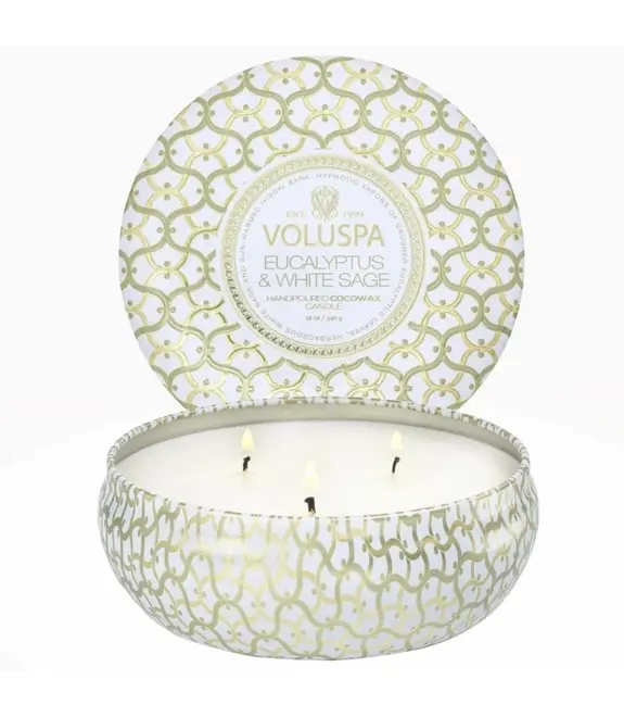 VELA AROMÁTICA LATA 3 PAVIOS 60H EUCALYPTUS & WHITE SAGE VOLUSPA