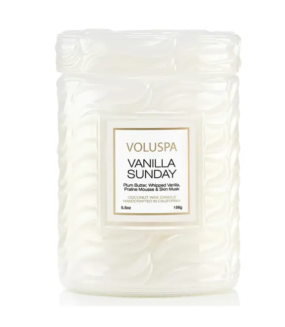 MINI VELA AROMÁTICA POTE VIDRO 50H RELEVO VANILLA SUNDAY VOLUSPA