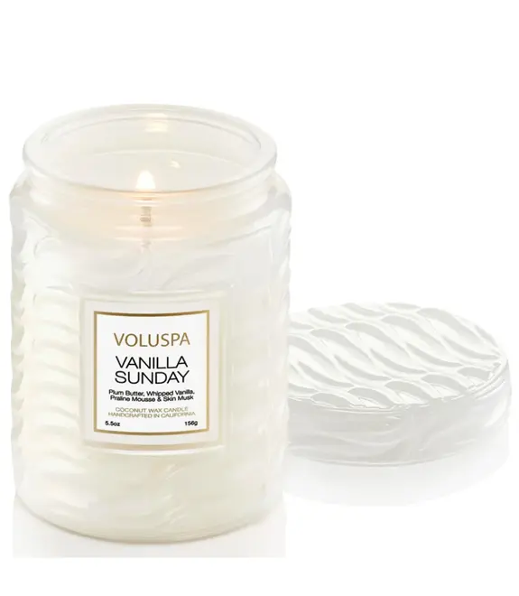 MINI VELA AROMÁTICA POTE VIDRO 50H RELEVO VANILLA SUNDAY VOLUSPA
