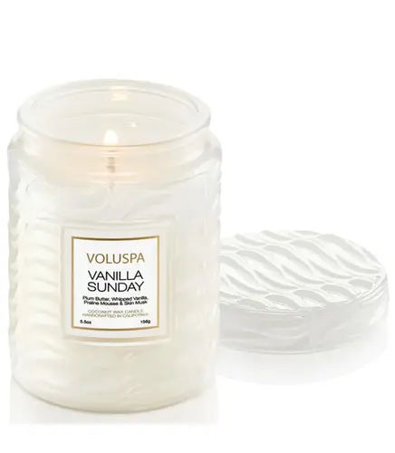 MINI VELA AROMÁTICA POTE VIDRO 50H RELEVO VANILLA SUNDAY VOLUSPA