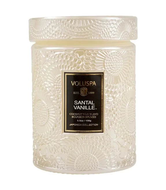 MINI VELA AROMÁTICA POTE VIDRO 50H RELEVO SANTAL VANILLE