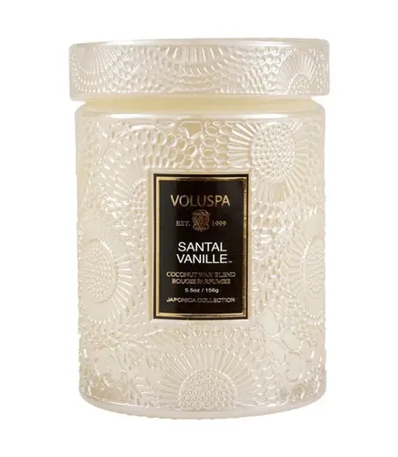 MINI VELA AROMÁTICA POTE VIDRO 50H RELEVO SANTAL VANILLE