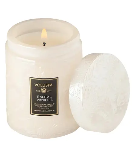 MINI VELA AROMÁTICA POTE VIDRO 50H RELEVO SANTAL VANILLE