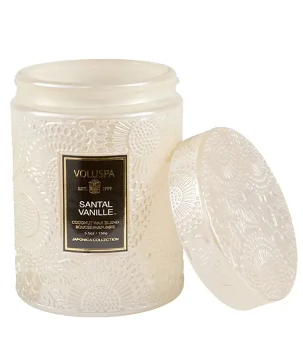 MINI VELA AROMÁTICA POTE VIDRO 50H RELEVO SANTAL VANILLE