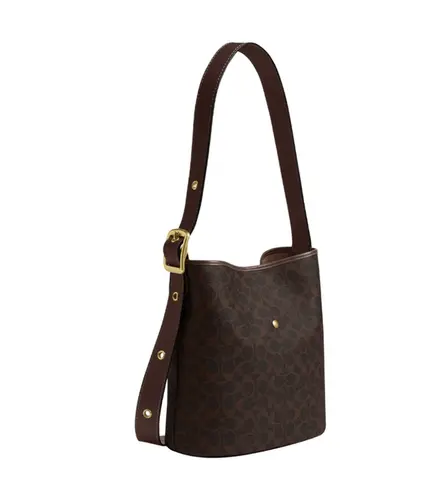 BOLSA COACH NEW YORK BLEECKER SIGNATURE BUCKET MARROM