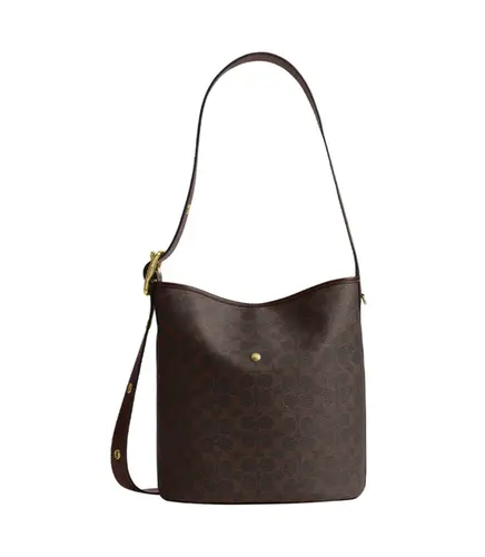 BOLSA COACH NEW YORK BLEECKER SIGNATURE BUCKET MARROM