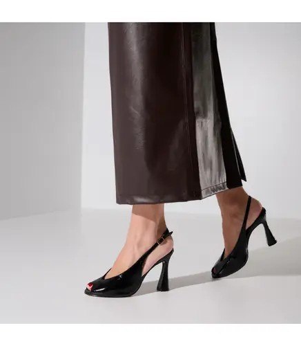 SCARPIN PEEP TOE SALTO ALTO SLINGBACK LUIZA BARCELOS PRETO