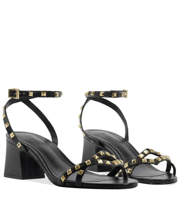 SANDÁLIA SALTO MÉDIO STUDS SCHUTZ PRETO