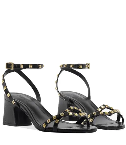 SANDÁLIA SALTO MÉDIO STUDS SCHUTZ PRETO