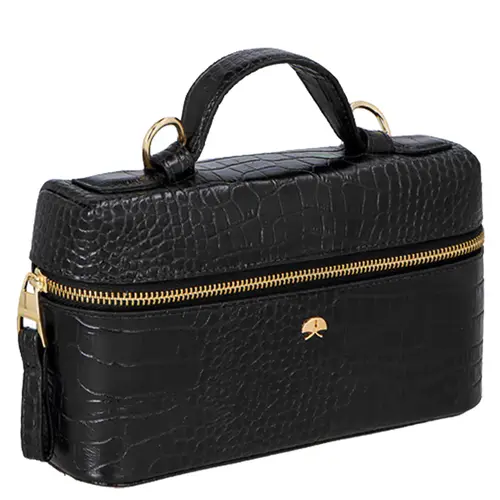 BOLSA PEQUENA VANITY CROCO LUIZA BARCELOS PRETO
