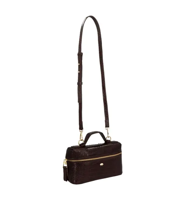 BOLSA PEQUENA VANITY CROCO LUIZA BARCELOS MARROM