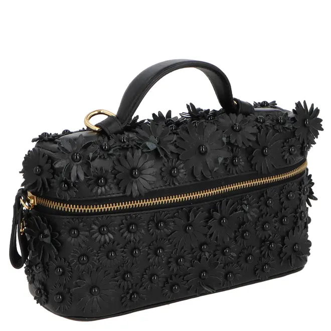 BOLSA PEQUENA VANITY FLORAL LUIZA BARCELOS PRETO
