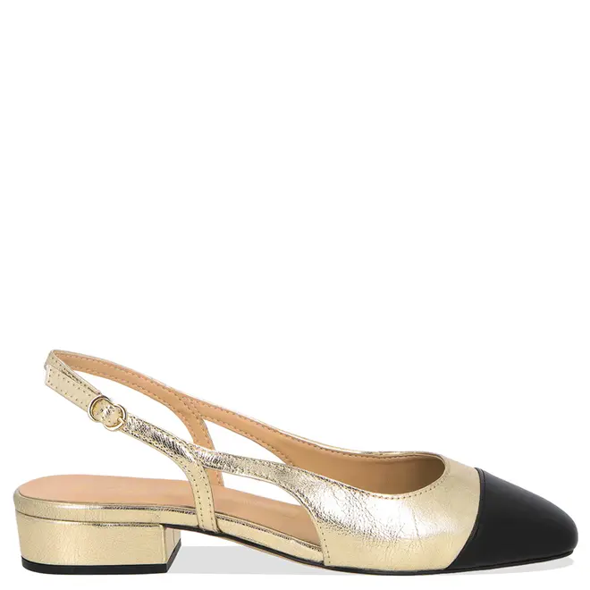 SCARPIN SALTO BAIXO SLINGBACK LUIZA BARCELOS DOURA