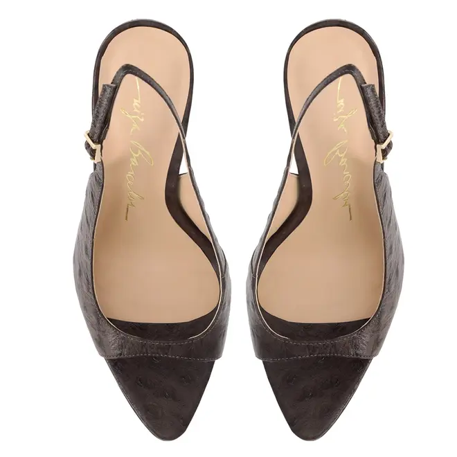 SANDÁLIA PEEP TOE SALTO ALTO LUIZA BARCELOS MARROM