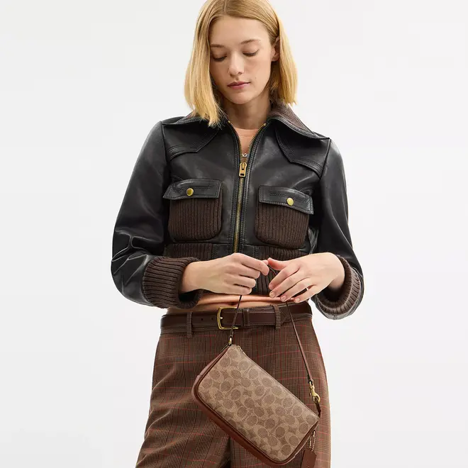 BOLSA COACH NEW YORK PLAZA SIGNATURE MARROM