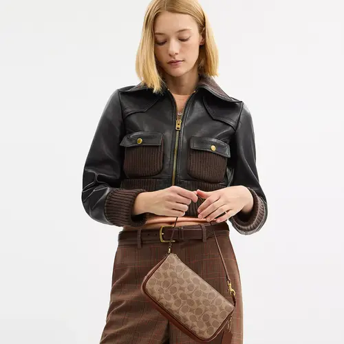 BOLSA COACH NEW YORK PLAZA SIGNATURE MARROM