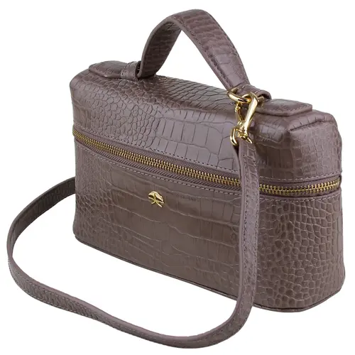 BOLSA PEQUENA VANITY CROCO LUIZA BARCELOS CINZA