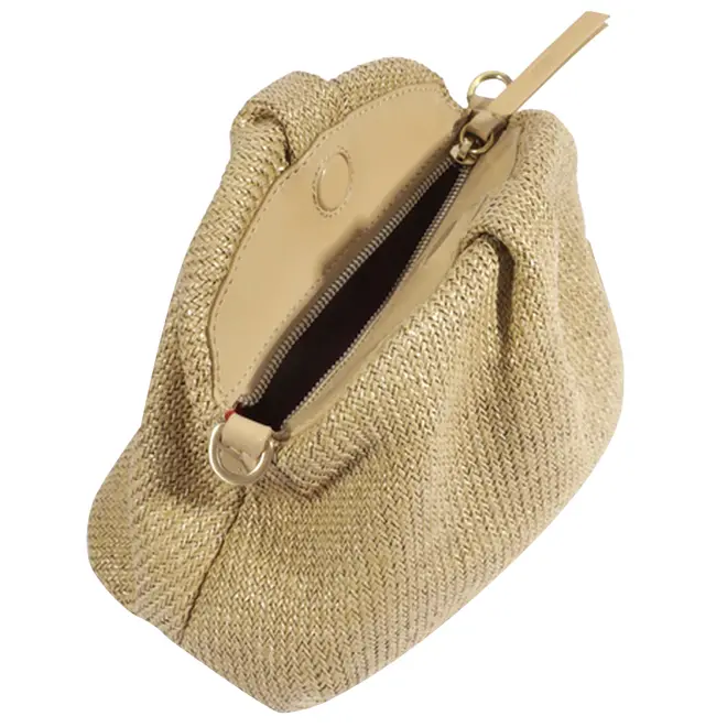 BOLSA PEQUENA POUCH AVRIL RÁFIA SCHUTZ BEGE