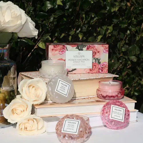KIT  3 MINI VELAS AROMATICAS ROSES MACARON