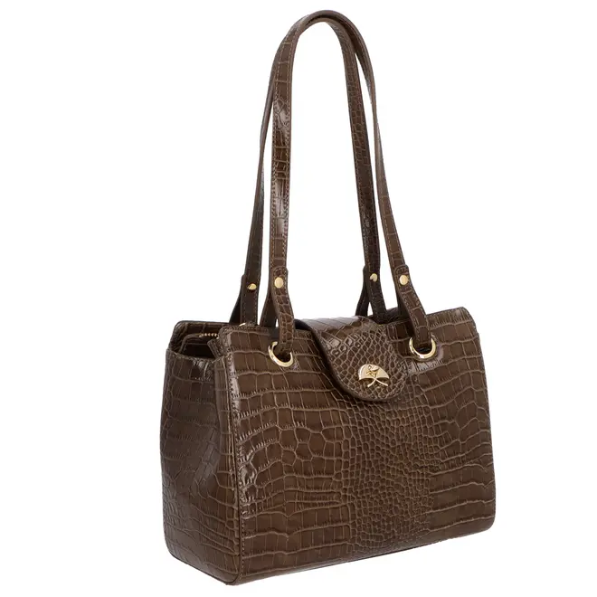 BOLSA MÉDIA CROCO LUIZA BARCELOS MARROM