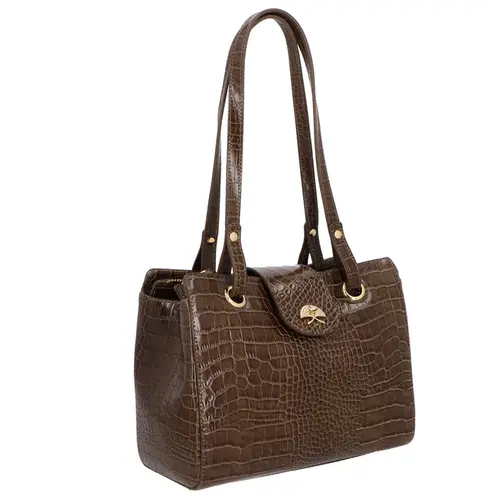 BOLSA MÉDIA CROCO LUIZA BARCELOS MARROM