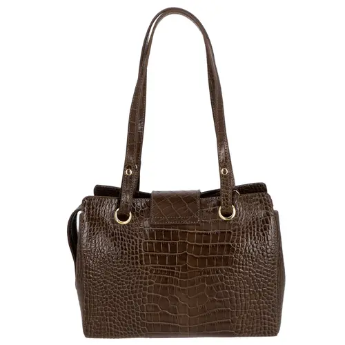 BOLSA MÉDIA CROCO LUIZA BARCELOS MARROM