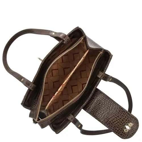 BOLSA MÉDIA CROCO LUIZA BARCELOS MARROM