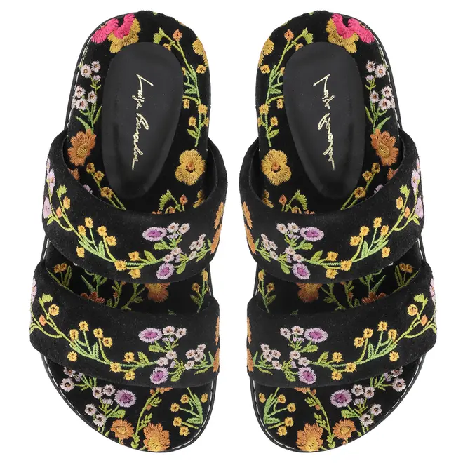 PAPETE BORDADO FLORAL LUIZA BARCELOS PRETO