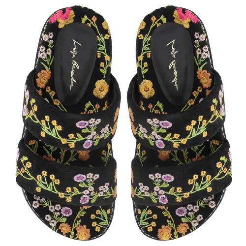 PAPETE BORDADO FLORAL LUIZA BARCELOS PRETO