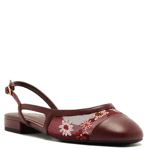 SANDÁLIA RASTEIRA SLINGBACK FLORES AREZZO VINHO