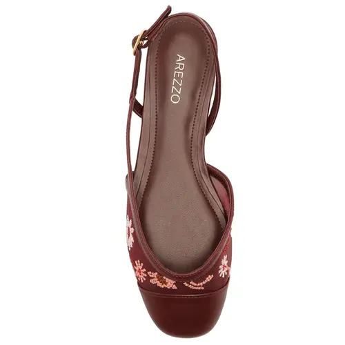 SANDÁLIA RASTEIRA SLINGBACK FLORES AREZZO VINHO