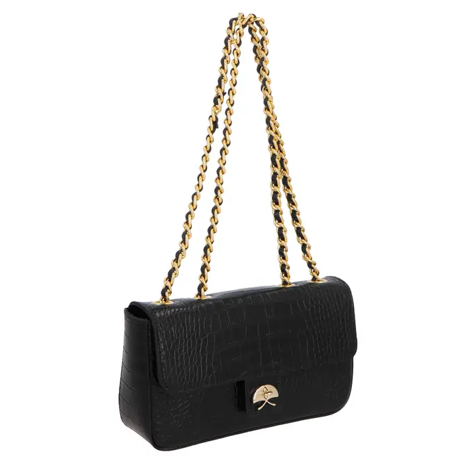 BOLSA PEQUENA CROCO LUIZA BARCELOS PRETO