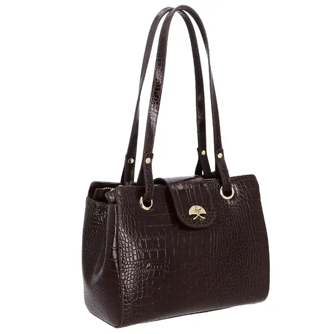 BOLSA MÉDIA CROCO LUIZA BARCELOS MARROM