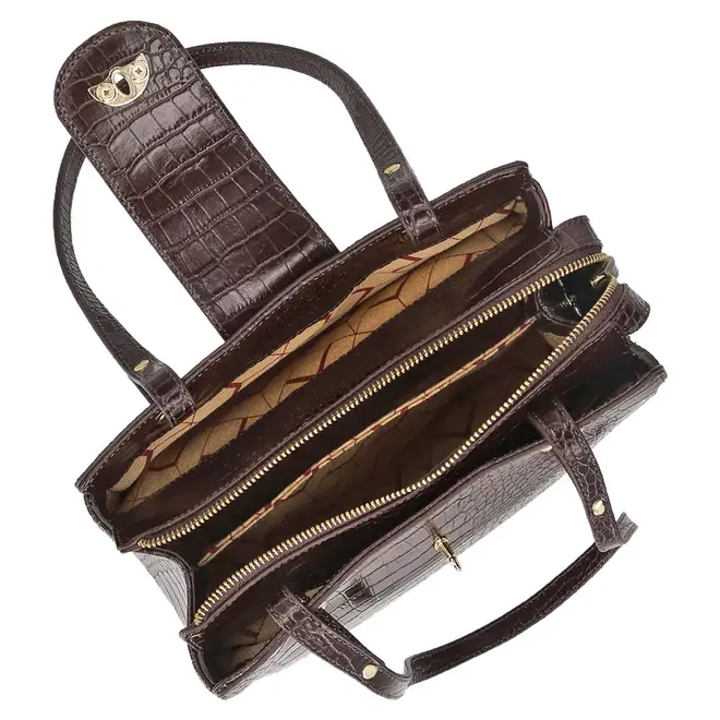 BOLSA MÉDIA CROCO LUIZA BARCELOS MARROM