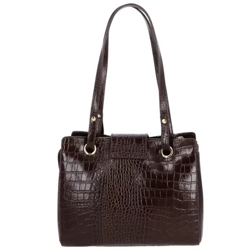 BOLSA MÉDIA CROCO LUIZA BARCELOS MARROM