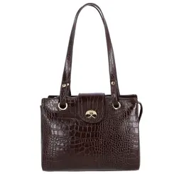 BOLSA MÉDIA CROCO LUIZA BARCELOS MARROM