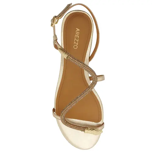 SANDÁLIA RASTEIRA SNAKE STRASS AREZZO DOURADO