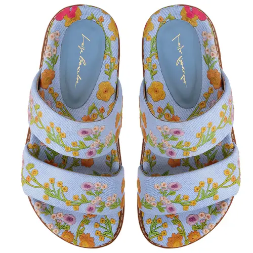 PAPETE BORDADO FLORAL LUIZA BARCELOS AZUL