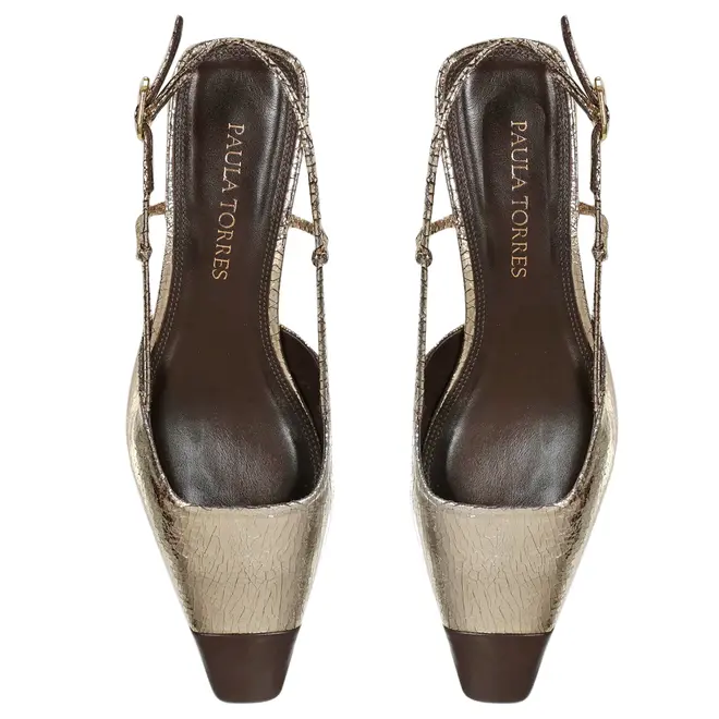 SCARPIN SALTO BAIXO DUO PAULA TORRES DOURADO
