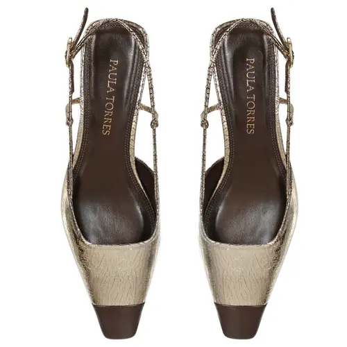 SCARPIN SALTO BAIXO DUO PAULA TORRES DOURADO