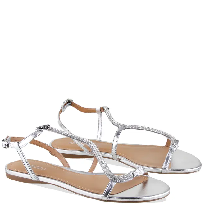 SANDÁLIA RASTEIRA SNAKE STRASS AREZZO PRATA
