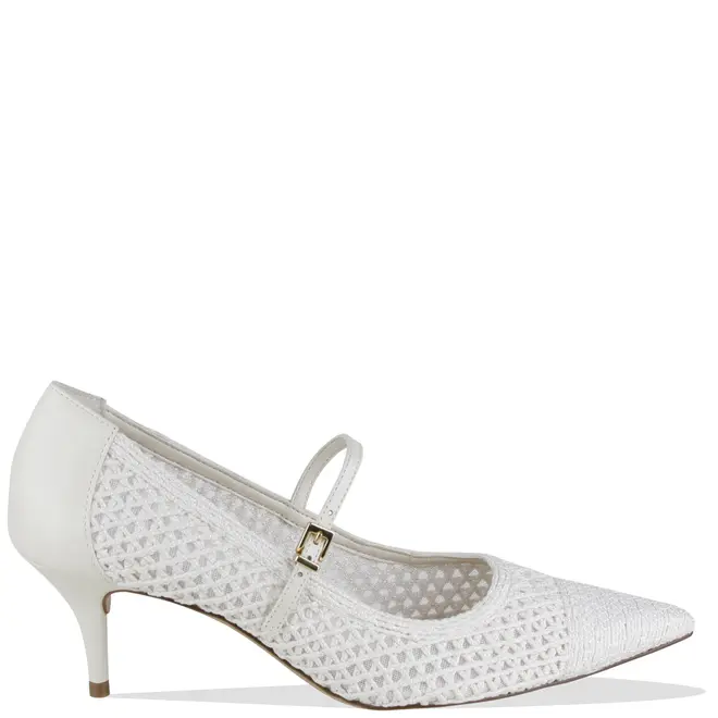 SCARPIN SALTO MÉDIO CROCHÊ AREZZO BRANCO