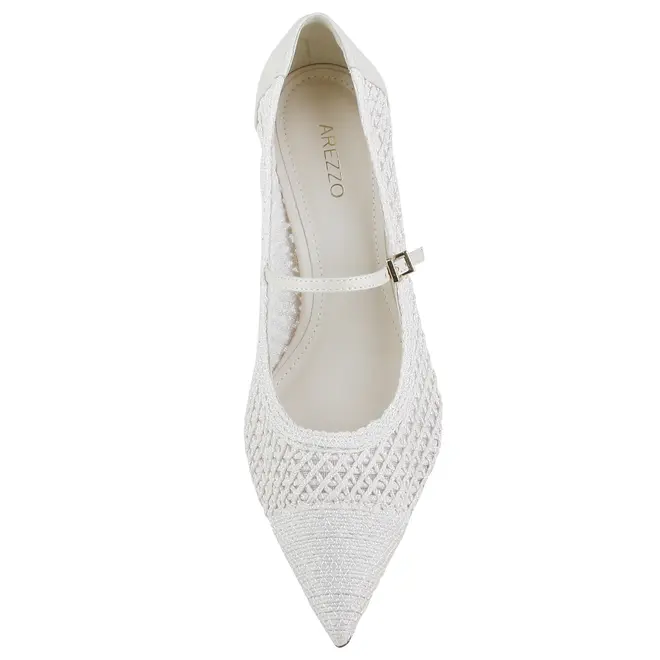 SCARPIN SALTO MÉDIO CROCHÊ AREZZO BRANCO
