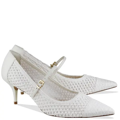 SCARPIN SALTO MÉDIO CROCHÊ AREZZO BRANCO